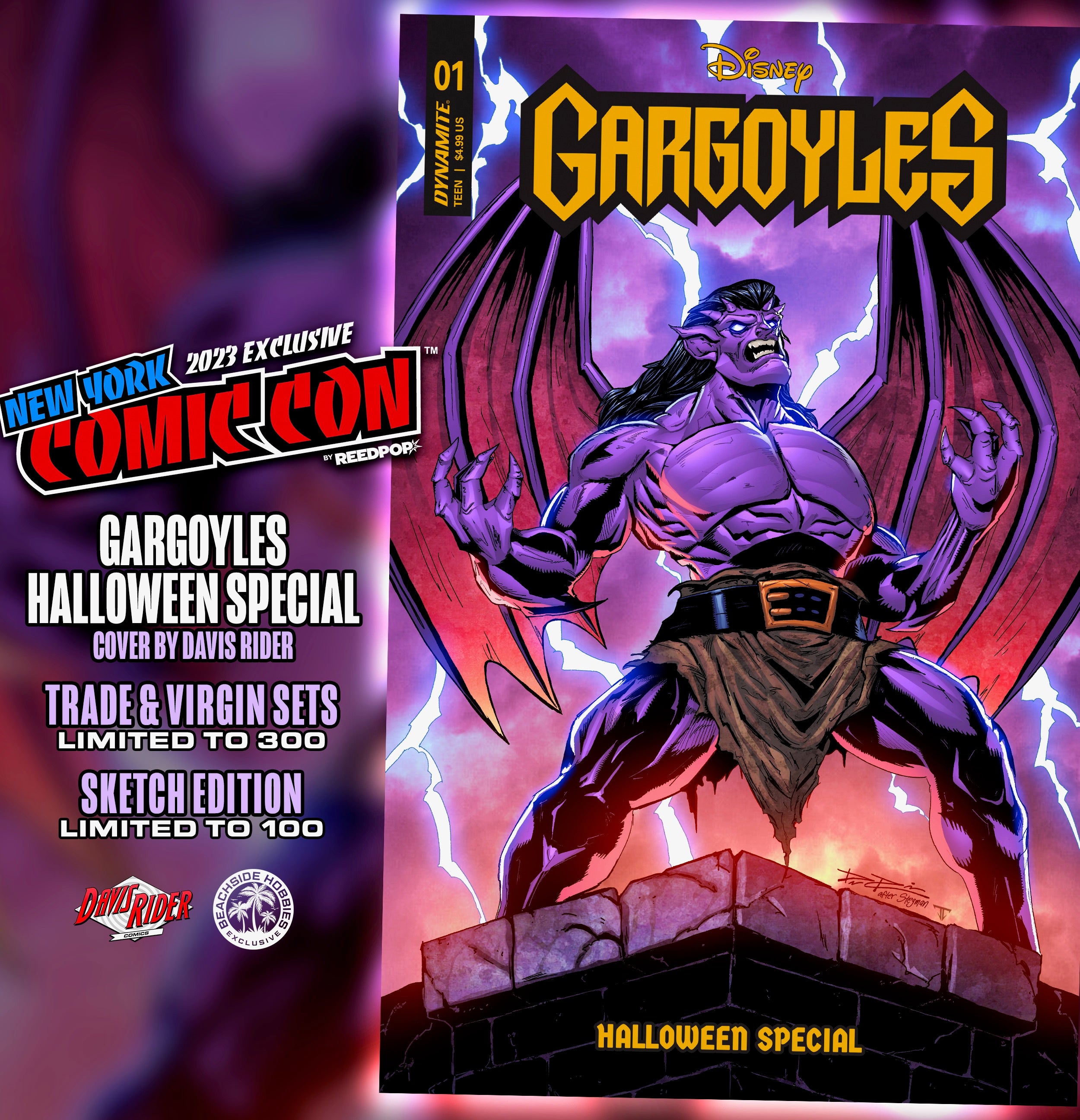 Gargoyles Halloween Special #1 NYCC Davis Rider Cover Art Exclusive Li ...